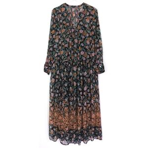 Free People Orange and Black Pleated Bishop Sleeve Sundress